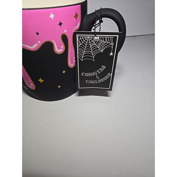 Cobwebs & Cauldrons Halloween Mug, Black & Hot Pink Drip, NEW! - Picture 3 of 11